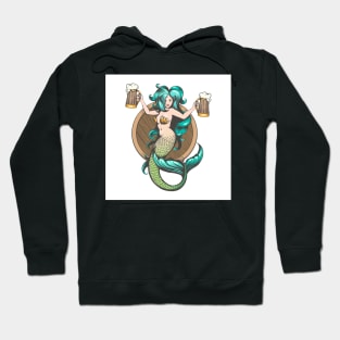 Mermaid With Mugs of Beer Tattoo Illustration Hoodie